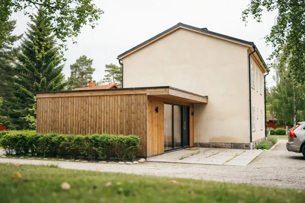 tillbyggnad av entr och hall p villa i rimbo